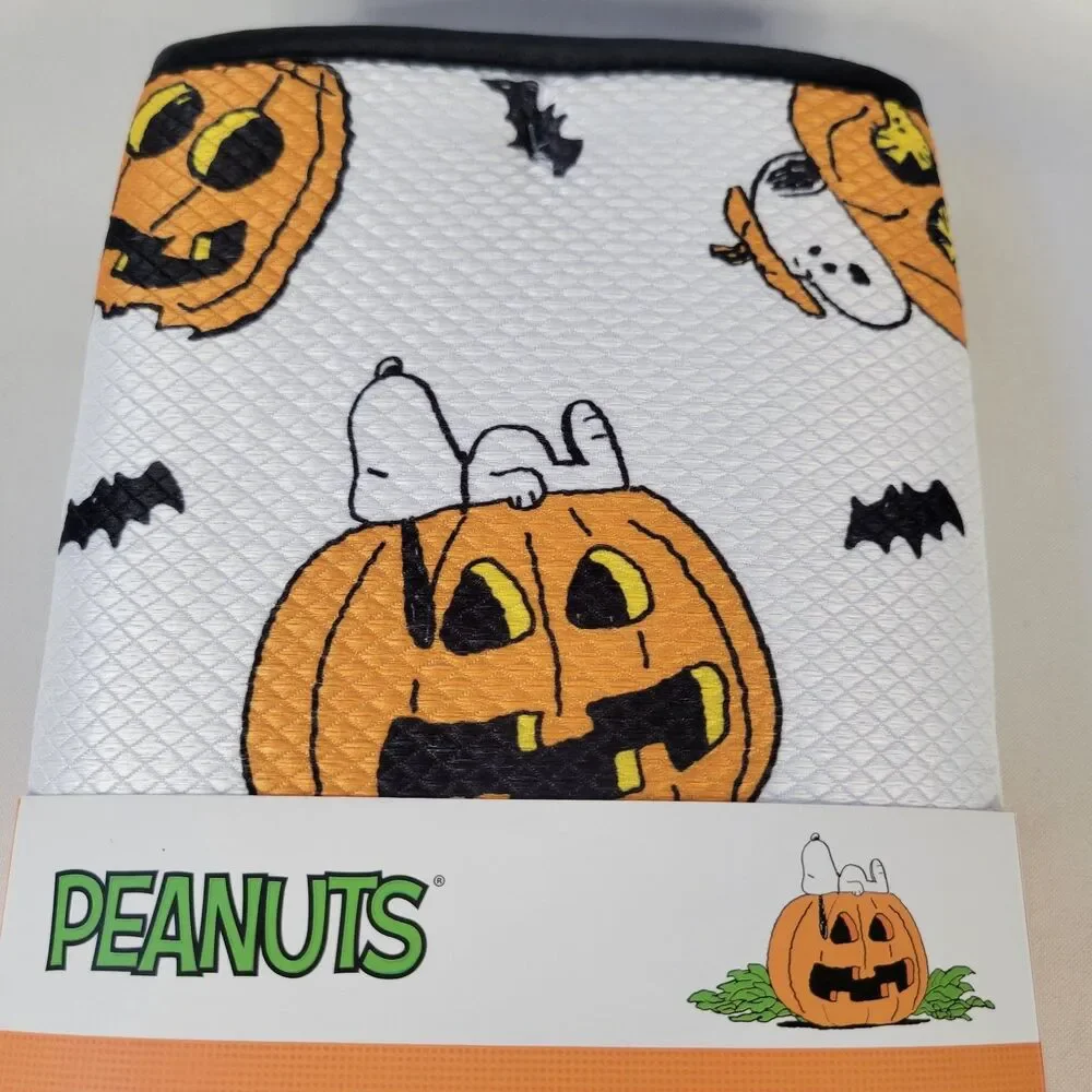 2pk Peanuts Snoopy Dish Drying Mats 16”x18” Halloween Jack-O-Lanterns Bats White